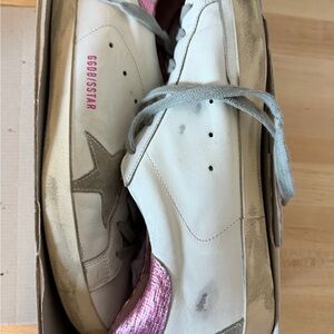 Golden Goose White and Pink Star Sneakers